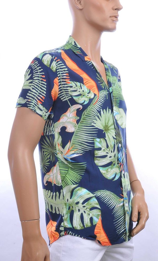 KZR trendy allover bladeren dessin heren korte mouwen festival overhemd Groen