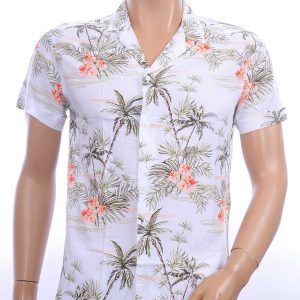 KZR trendy allover bloemen dessin heren korte mouwen festival overhemd Wit