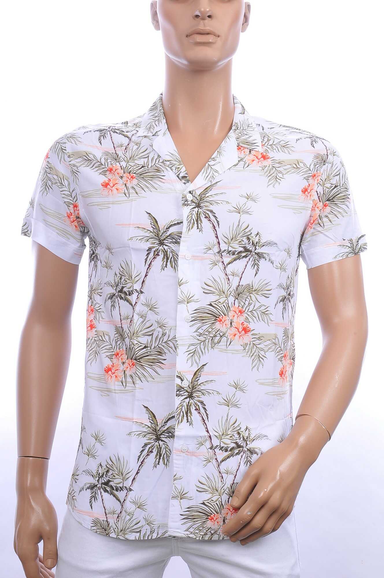 KZR trendy allover bloemen dessin heren korte mouwen festival overhemd Wit