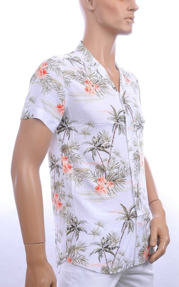 KZR trendy allover bloemen dessin heren korte mouwen festival overhemd Wit