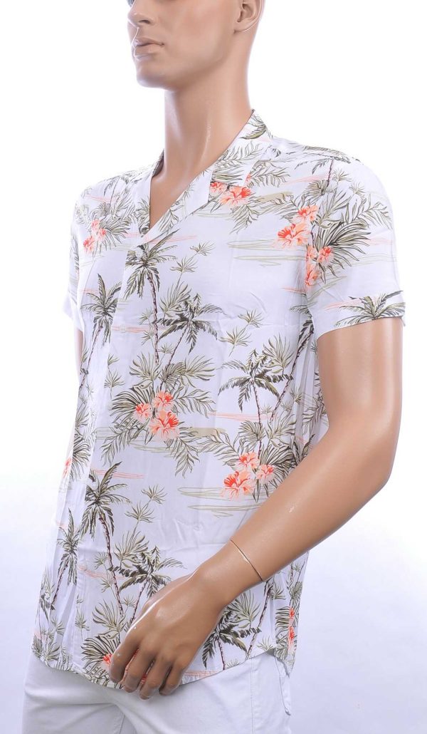 KZR trendy allover bloemen dessin heren korte mouwen festival overhemd Wit