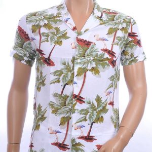 KZR trendy allover bomen dessin heren korte mouwen festival overhemd Wit