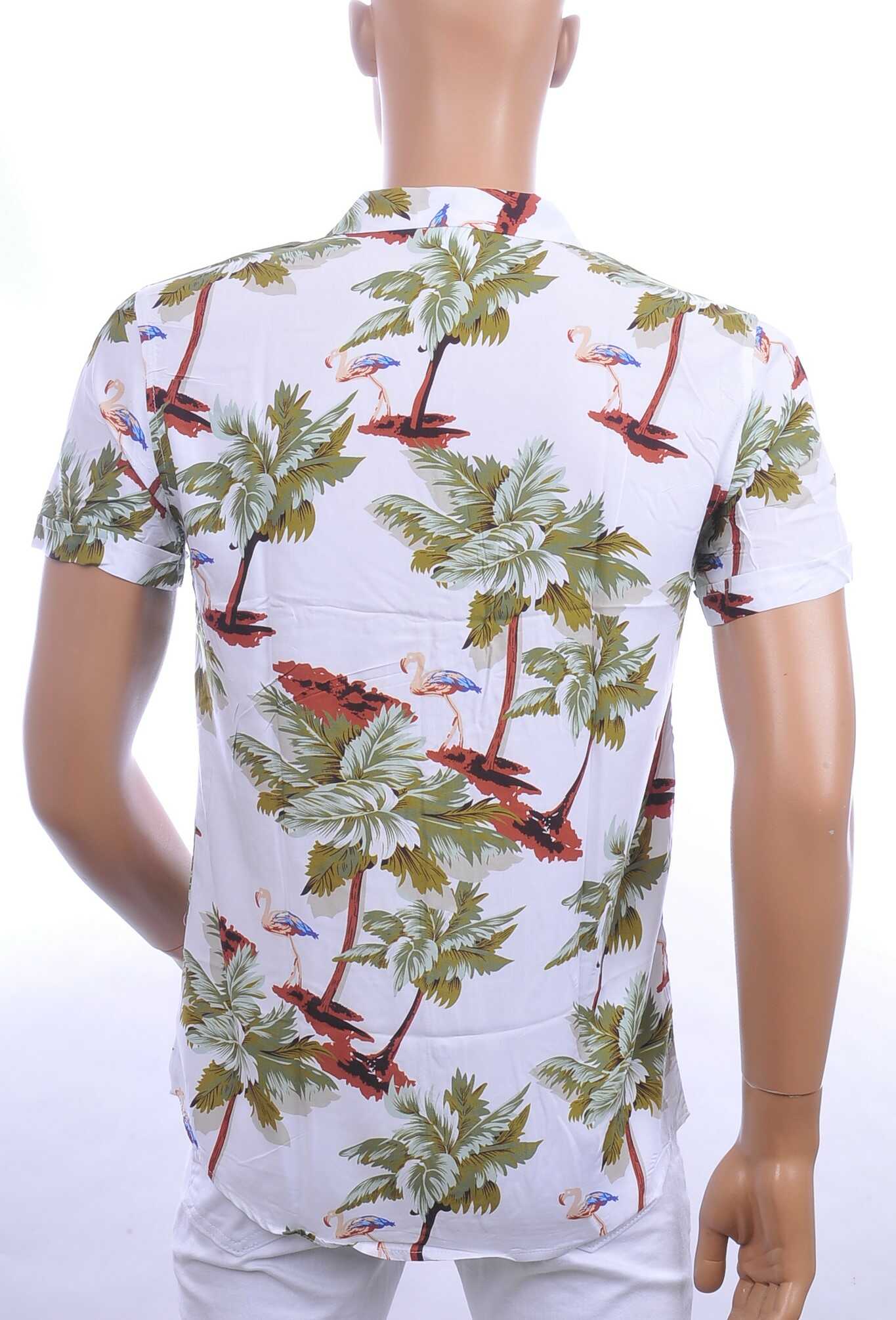 KZR trendy allover bomen dessin heren korte mouwen festival overhemd Wit