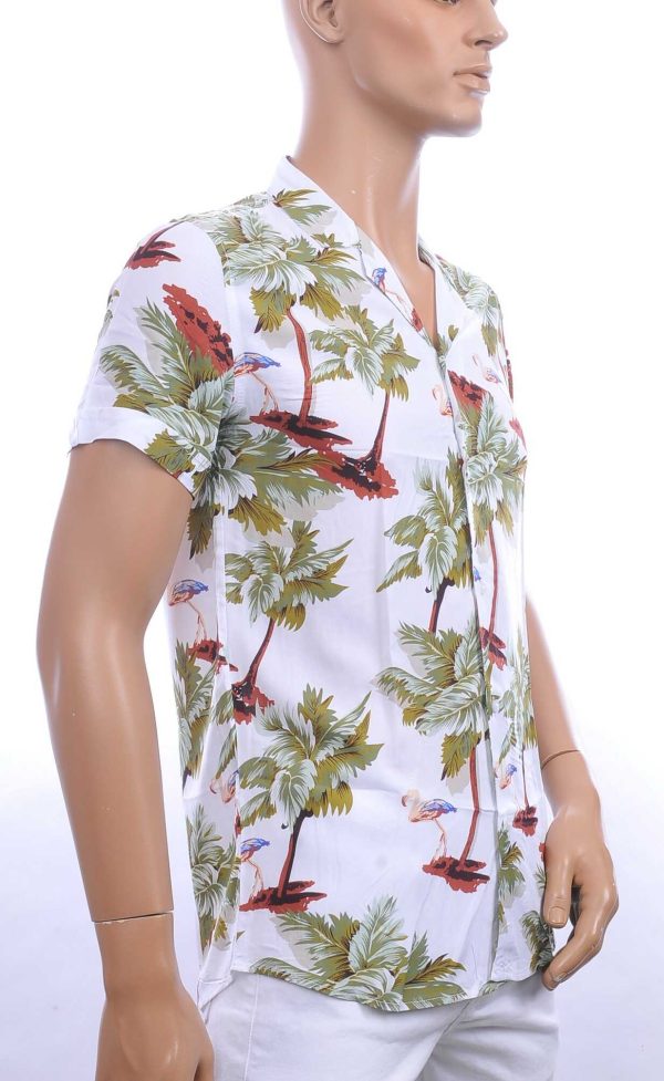 KZR trendy allover bomen dessin heren korte mouwen festival overhemd Wit