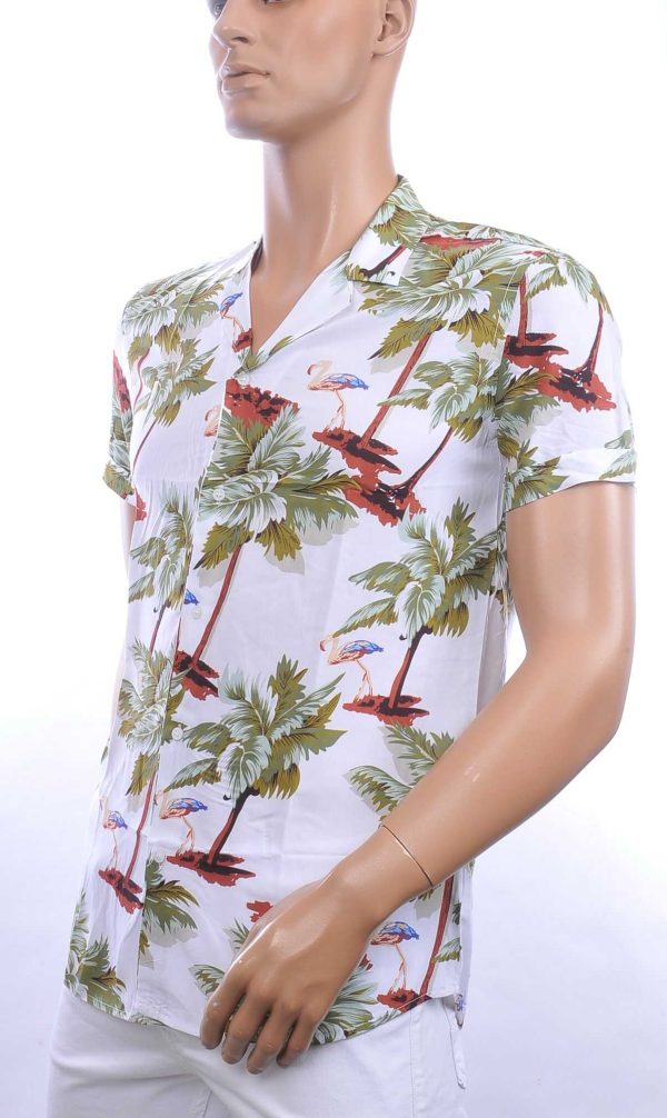 KZR trendy allover bomen dessin heren korte mouwen festival overhemd Wit