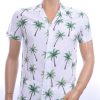 KZR trendy allover palmbomen dessin heren korte mouwen festival overhemd Wit