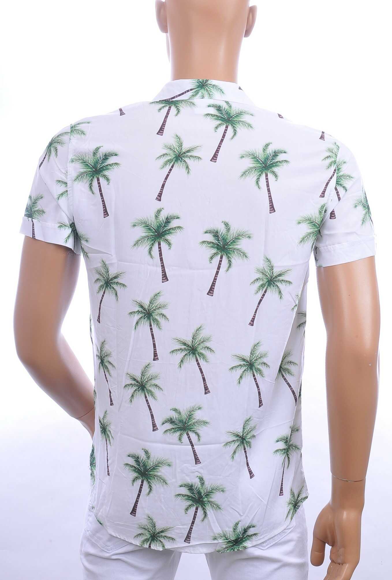 KZR trendy allover palmbomen dessin heren korte mouwen festival overhemd Wit