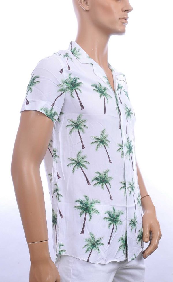 KZR trendy allover palmbomen dessin heren korte mouwen festival overhemd Wit