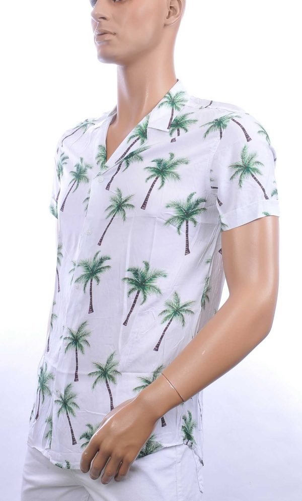 KZR trendy allover palmbomen dessin heren korte mouwen festival overhemd Wit