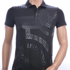 Les Designers Polo T-shirt met leeuwenkop print met steentjes Zwart