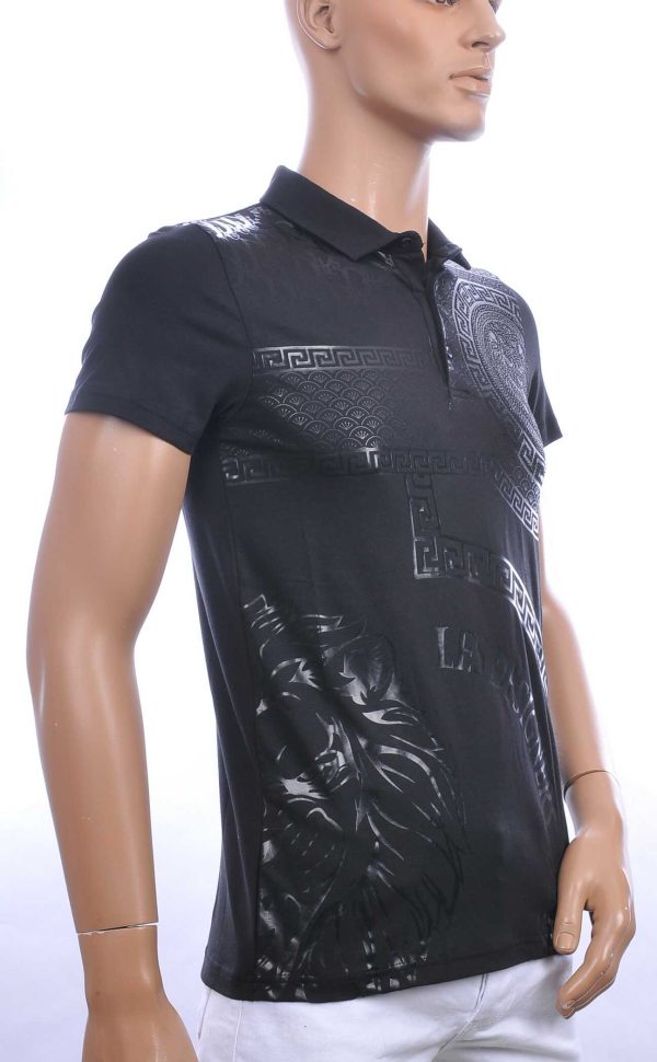 Les Designers Polo T-shirt met leeuwenkop print met steentjes Zwart