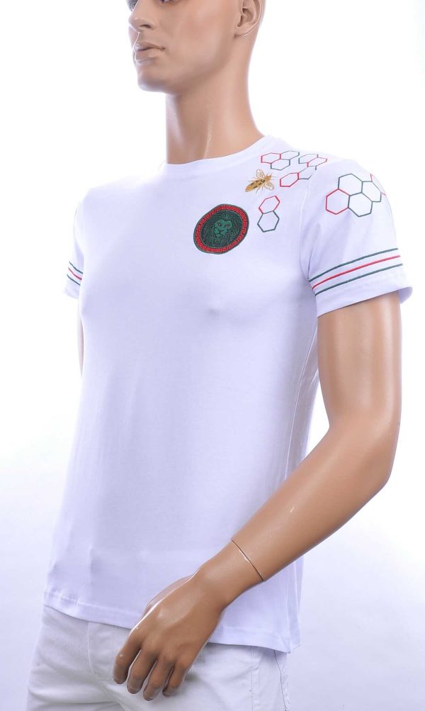 Les Designers ronde hals T-shirt met geborduurde leeuwenkop badge Wit