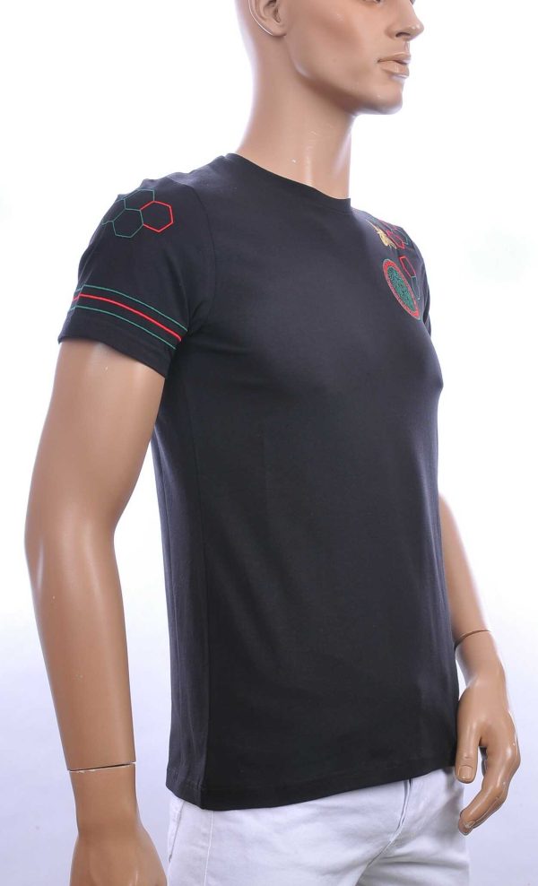 Les Designers ronde hals T-shirt met geborduurde leeuwenkop badge Zwart