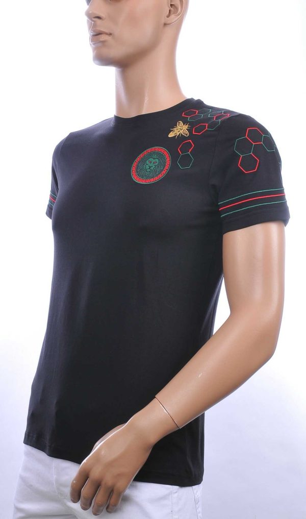 Les Designers ronde hals T-shirt met geborduurde leeuwenkop badge Zwart
