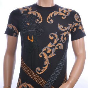 Les Designers ronde hals T-shirt met geborduurde tijgerkop met steentjes Zwart