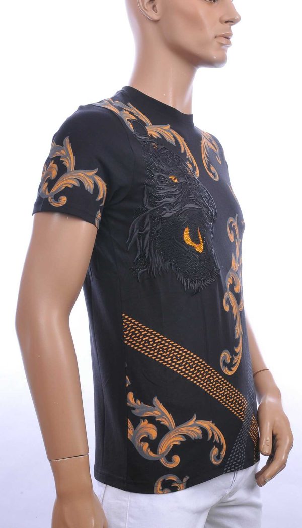 Les Designers ronde hals T-shirt met geborduurde tijgerkop met steentjes Zwart