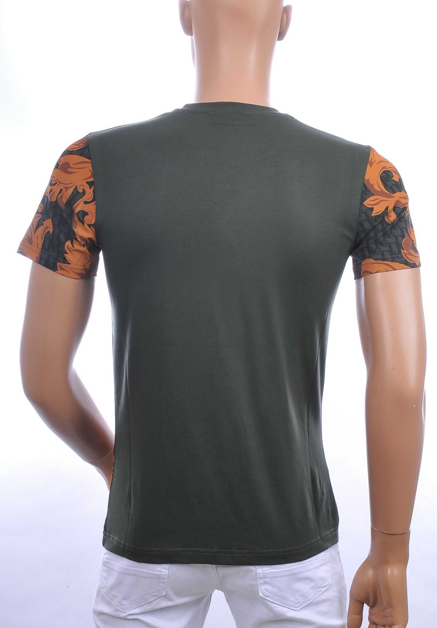 Les Designers ronde hals T-shirt met geborduurde tijgerkop met steentjes Khaki