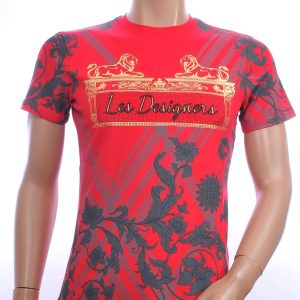 Les Designers ronde hals T-shirt met leeuwenbeelden print met steentjes Rood