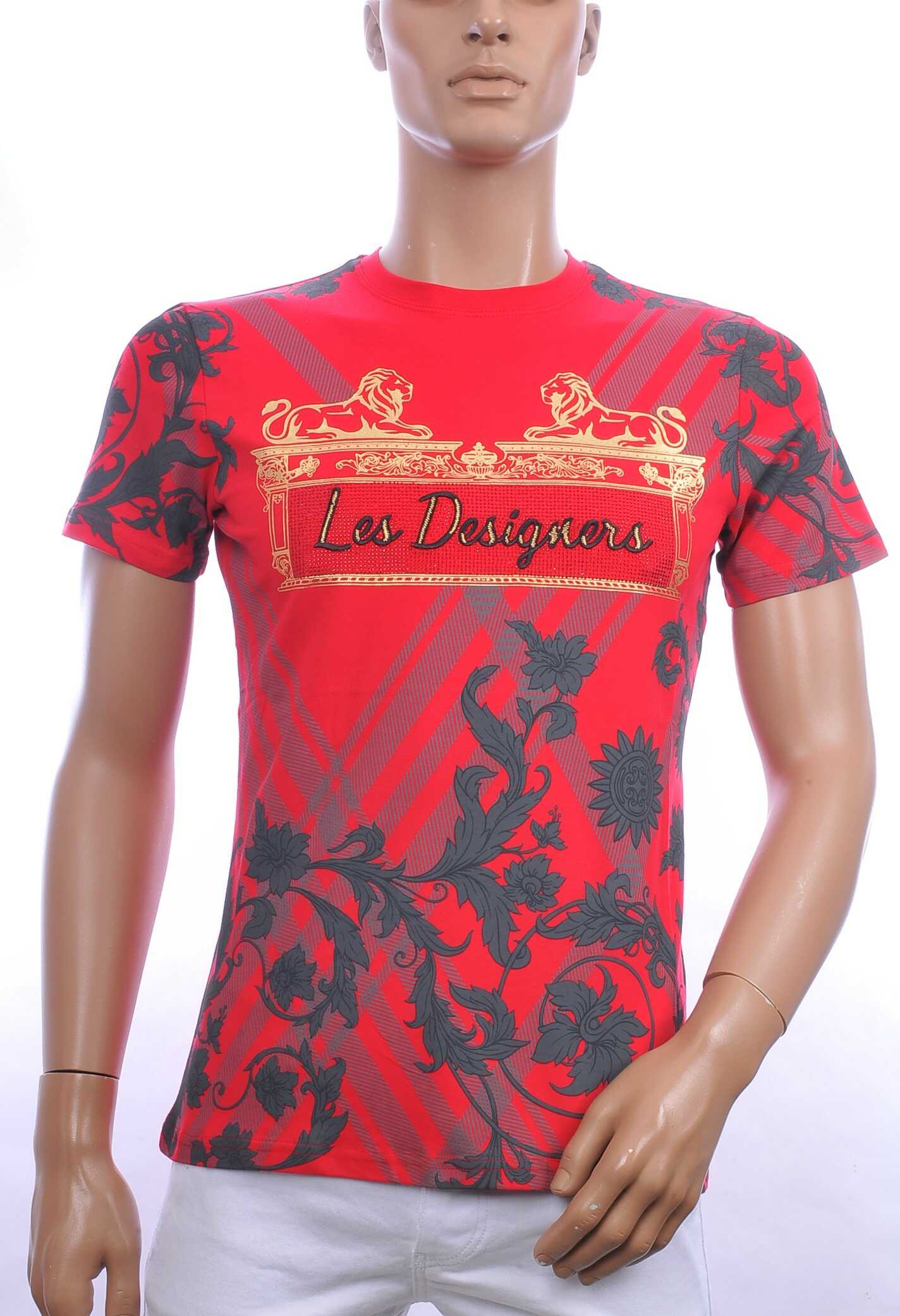 Les Designers ronde hals T-shirt met leeuwenbeelden print met steentjes Rood