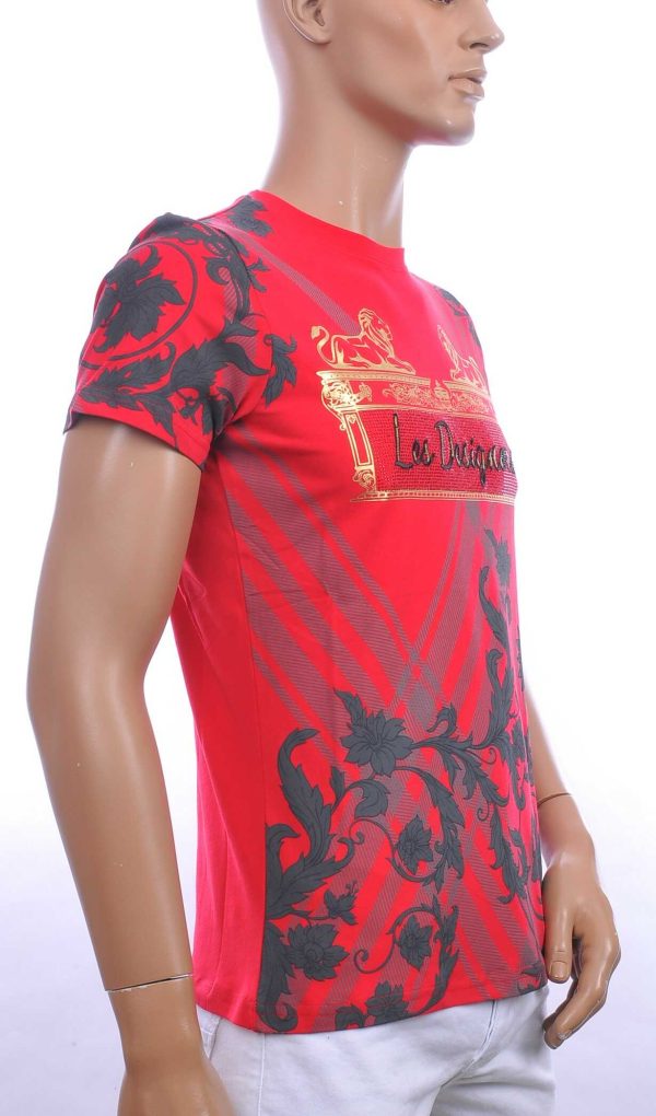 Les Designers ronde hals T-shirt met leeuwenbeelden print met steentjes Rood