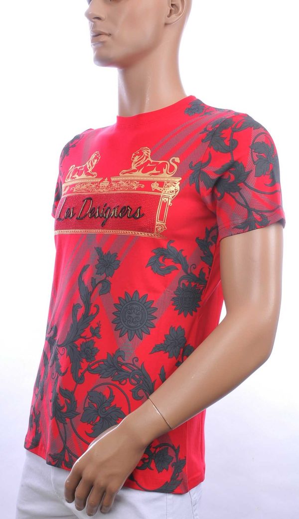 Les Designers ronde hals T-shirt met leeuwenbeelden print met steentjes Rood