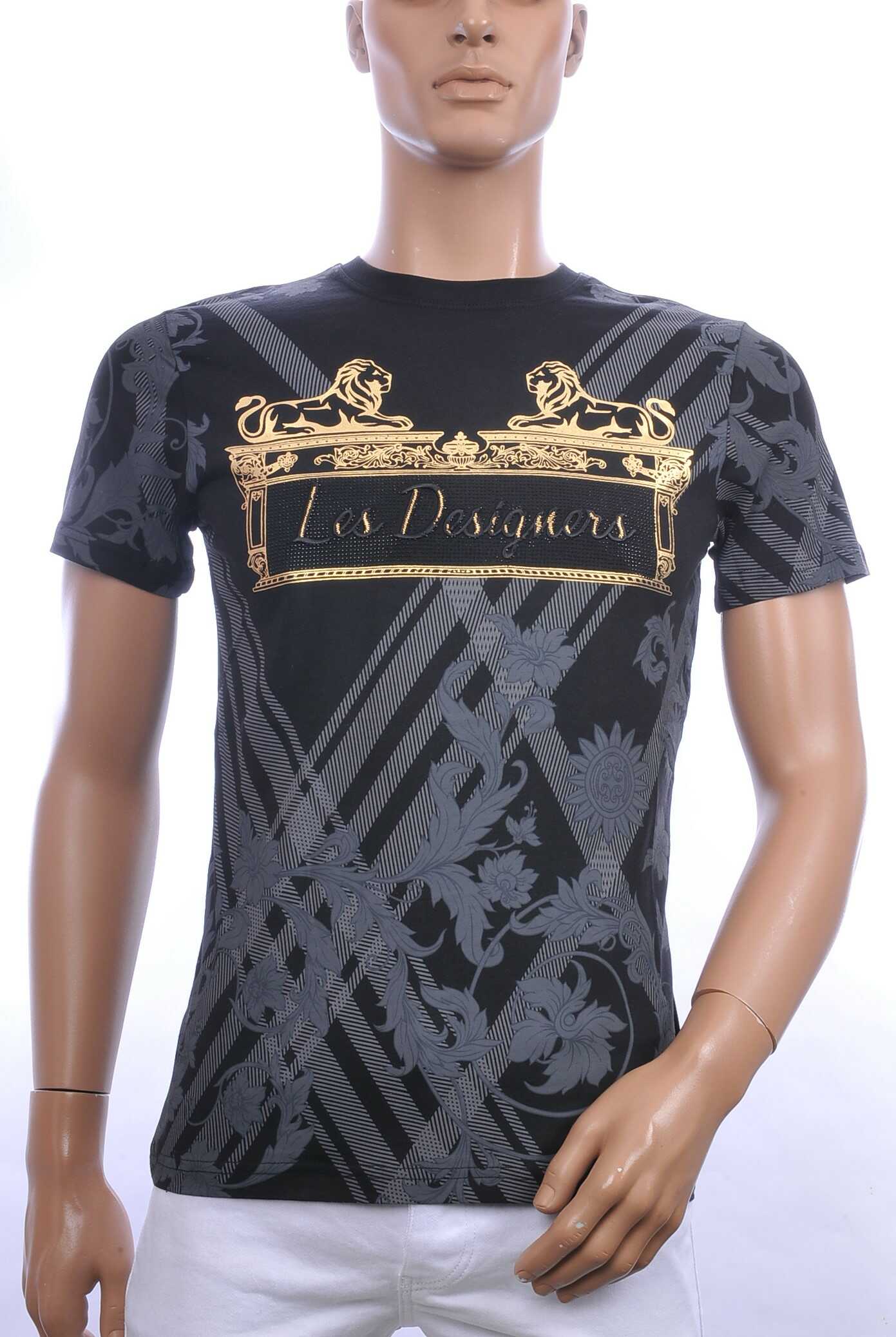 Les Designers ronde hals T-shirt met leeuwenbeelden print met steentjes Zwart
