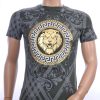 Les Designers ronde hals T-shirt met leeuwenkop print met steentjes Khaki