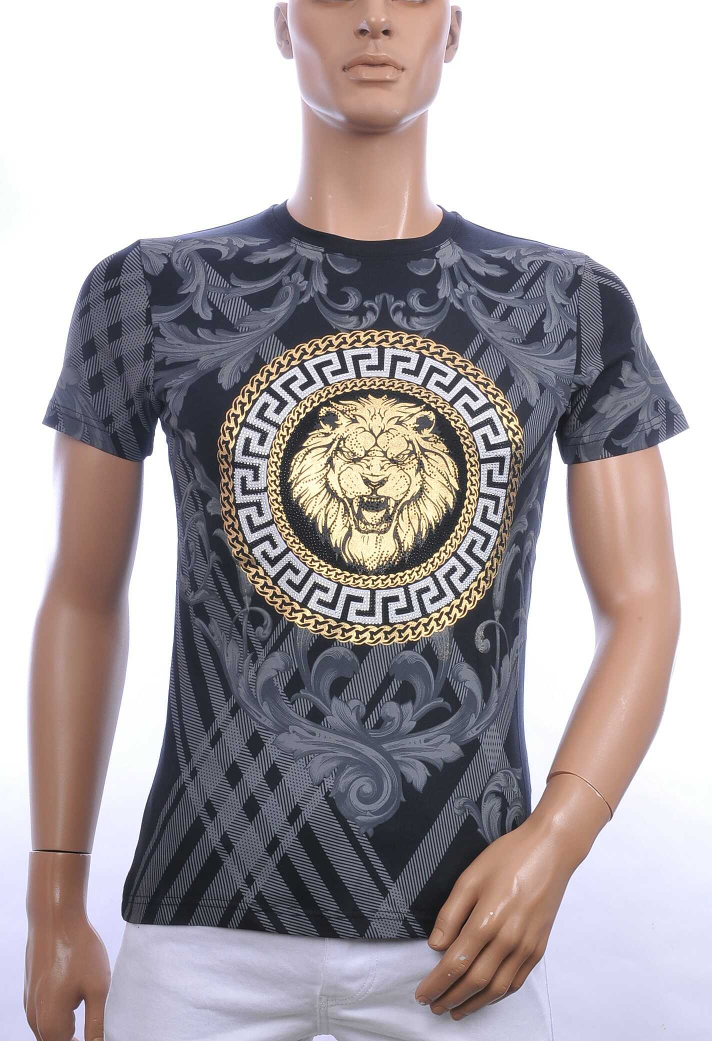 Les Designers ronde hals T-shirt met leeuwenkop print met steentjes Navy