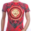 Les Designers ronde hals T-shirt met leeuwenkop print met steentjes Rood