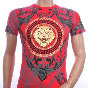 Les Designers ronde hals T-shirt met leeuwenkop print met steentjes Rood