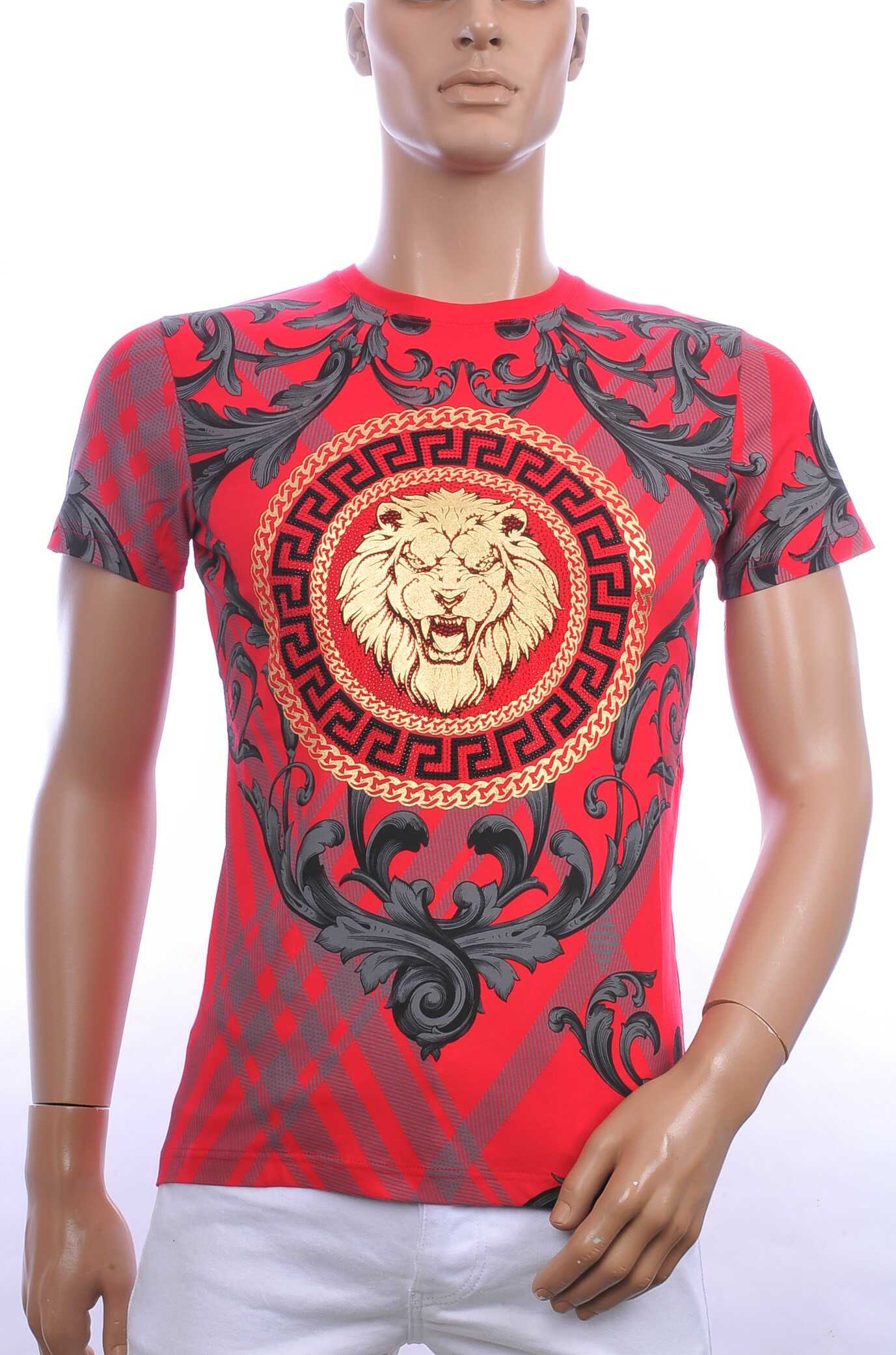 Les Designers ronde hals T-shirt met leeuwenkop print met steentjes Rood
