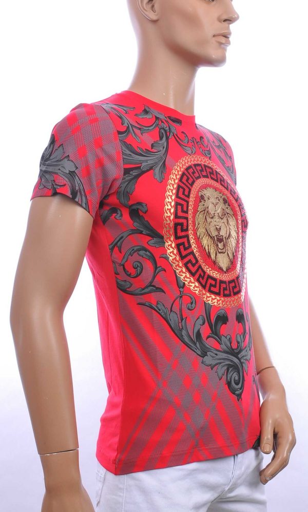 Les Designers ronde hals T-shirt met leeuwenkop print met steentjes Rood