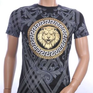 Les Designers ronde hals T-shirt met leeuwenkop print met steentjes Zwart