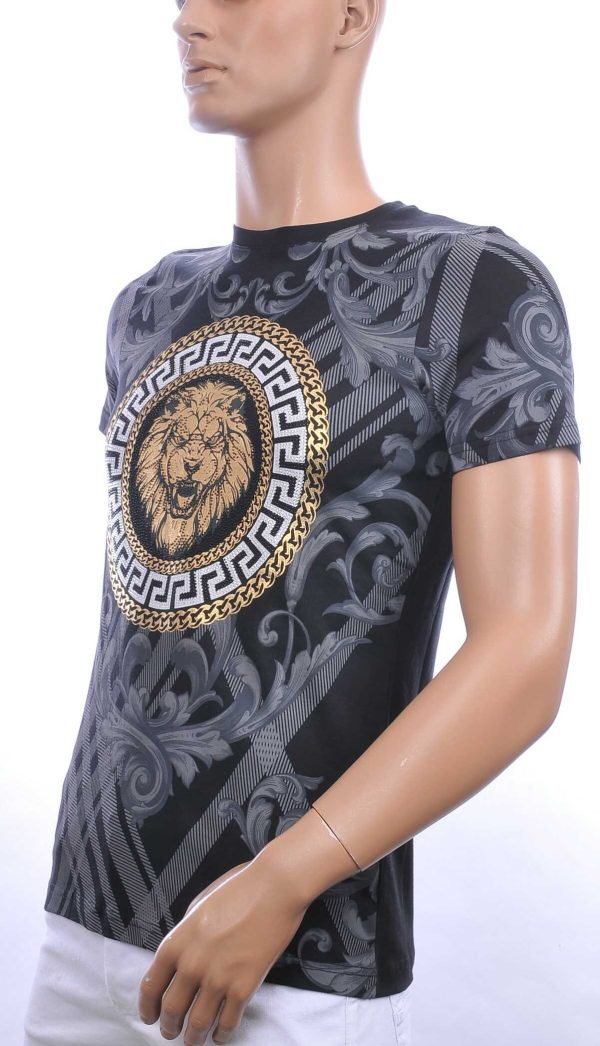 Les Designers ronde hals T-shirt met leeuwenkop print met steentjes Zwart