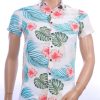 ZAYNE trendy allover bloemen dessin heren korte mouwen festival overhemd Wit