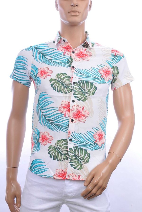 ZAYNE trendy allover bloemen dessin heren korte mouwen festival overhemd Wit