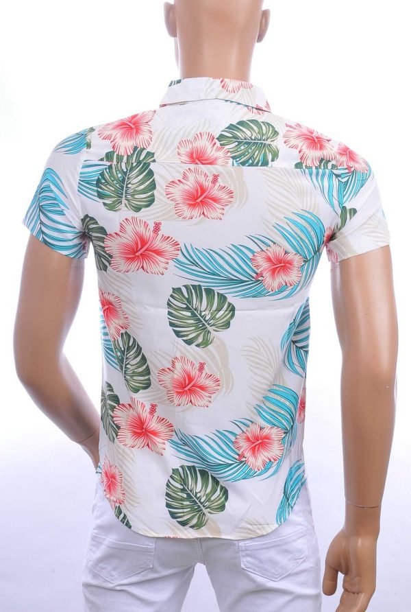 ZAYNE trendy allover bloemen dessin heren korte mouwen festival overhemd Wit
