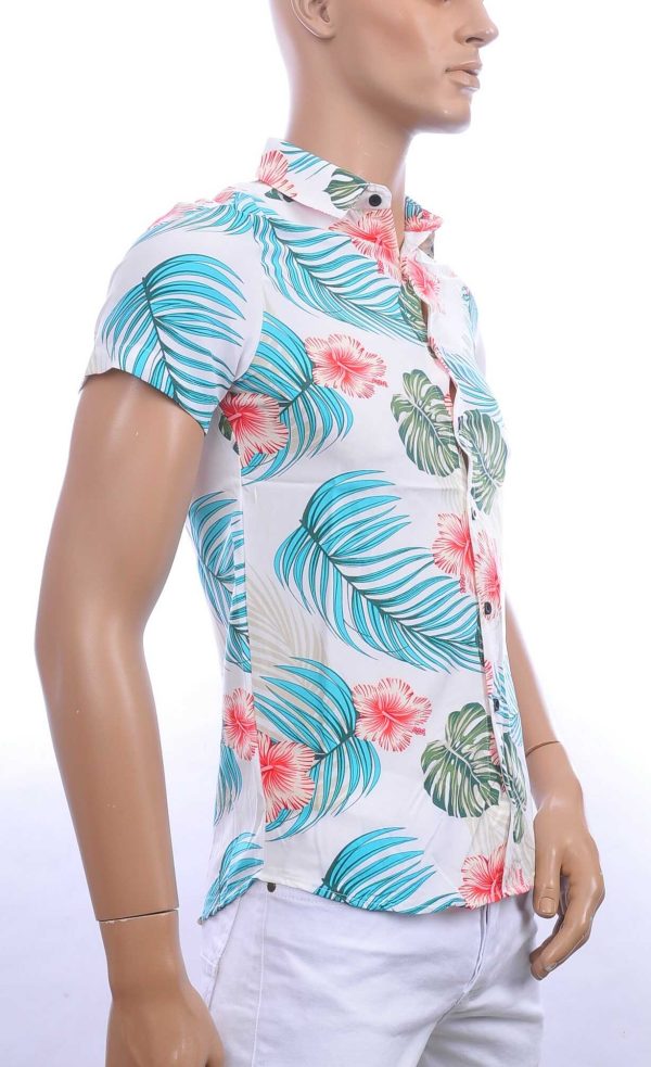 ZAYNE trendy allover bloemen dessin heren korte mouwen festival overhemd Wit