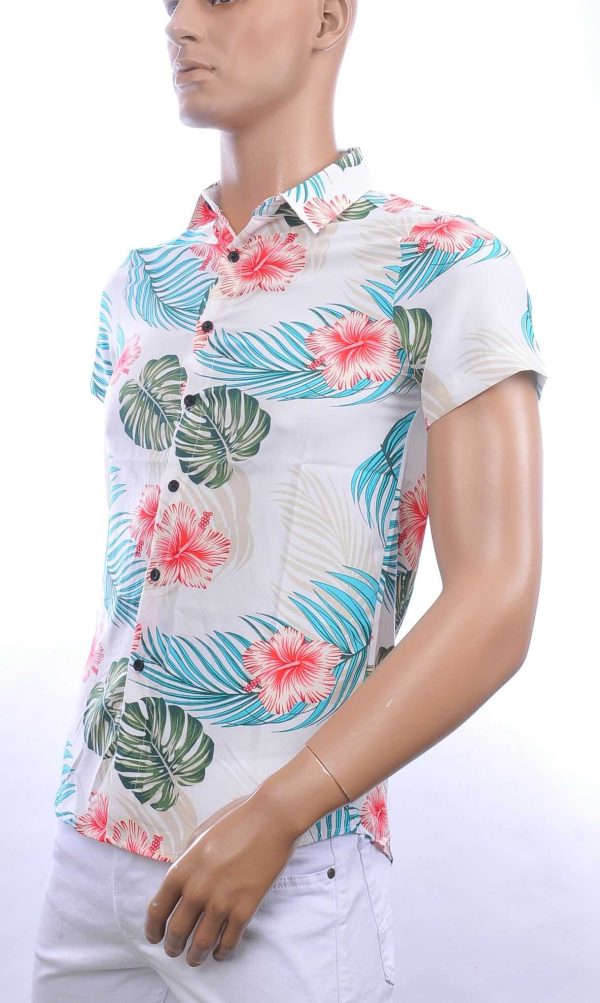 ZAYNE trendy allover bloemen dessin heren korte mouwen festival overhemd Wit