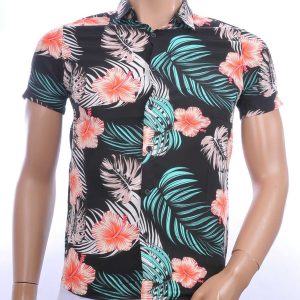 ZAYNE trendy allover bloemen dessin heren korte mouwen festival overhemd Zwart
