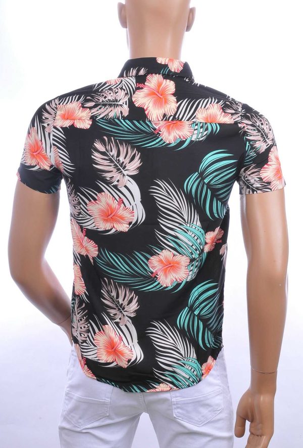 ZAYNE trendy allover bloemen dessin heren korte mouwen festival overhemd Zwart