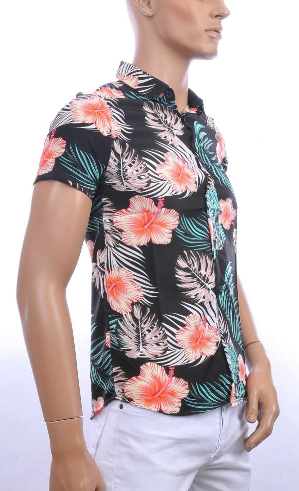 ZAYNE trendy allover bloemen dessin heren korte mouwen festival overhemd Zwart