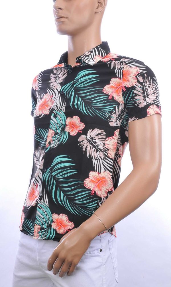 ZAYNE trendy allover bloemen dessin heren korte mouwen festival overhemd Zwart