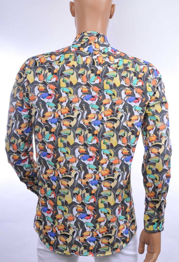 BERZO trendy allover papegaaien dessin modern fit heren overhemd Zwart