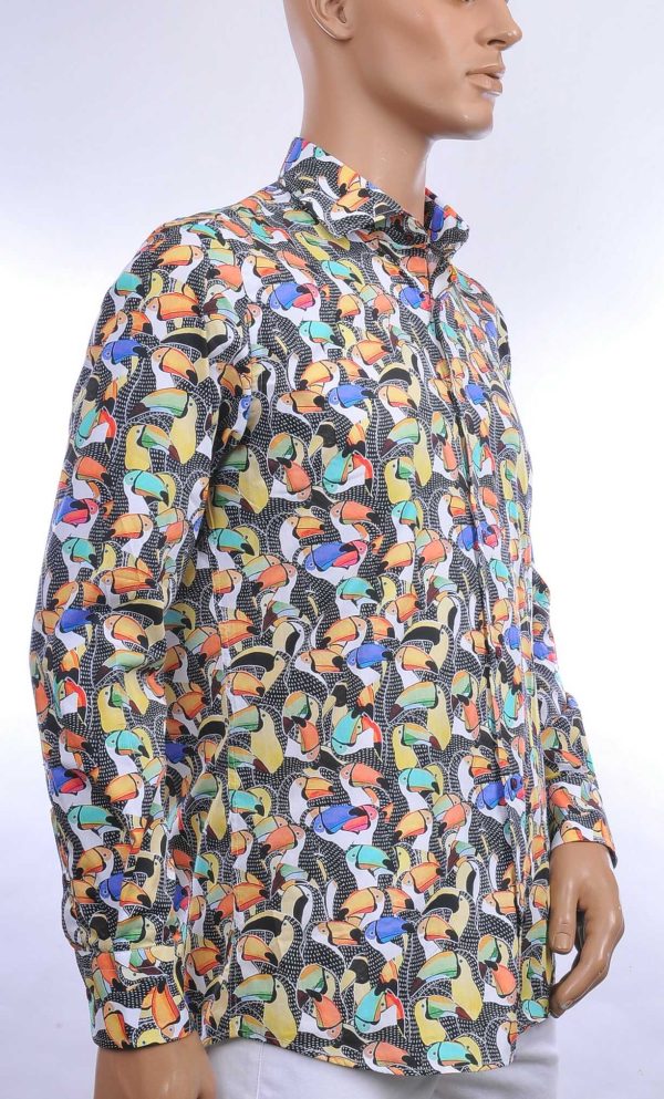 BERZO trendy allover papegaaien dessin modern fit heren overhemd Zwart