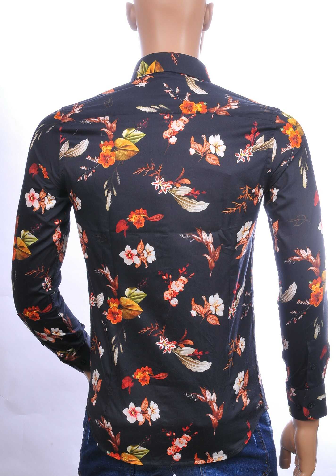 ARYA allover bloemenpatroon Italiaans getailleerd overhemd Zwart