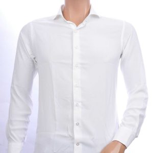 VALENCI getailleerd slim fit stretch effen heren overhemd Wit