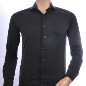 VALENCI getailleerd slim fit stretch effen heren overhemd Zwart