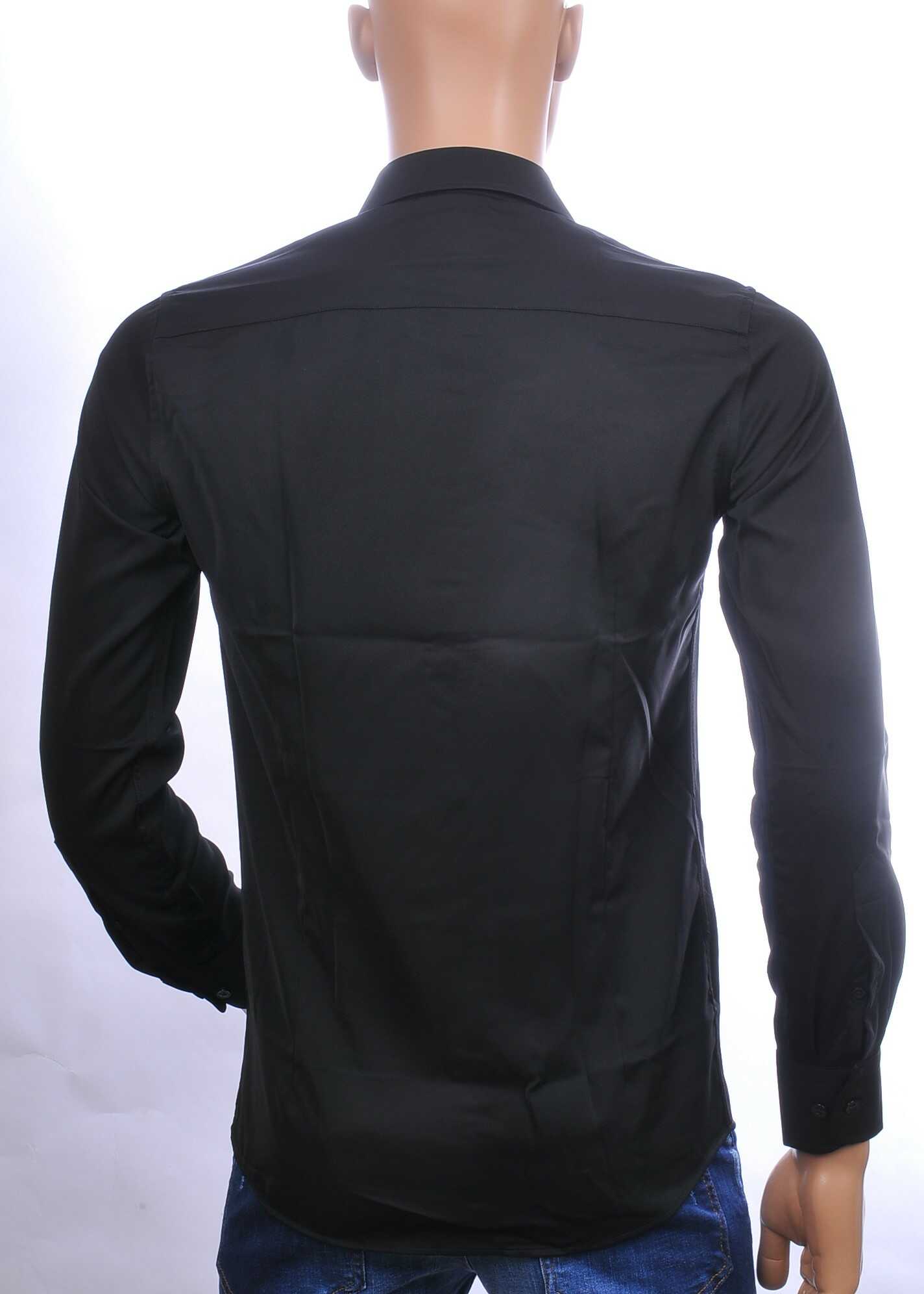 VALENCI getailleerd slim fit stretch effen heren overhemd Zwart