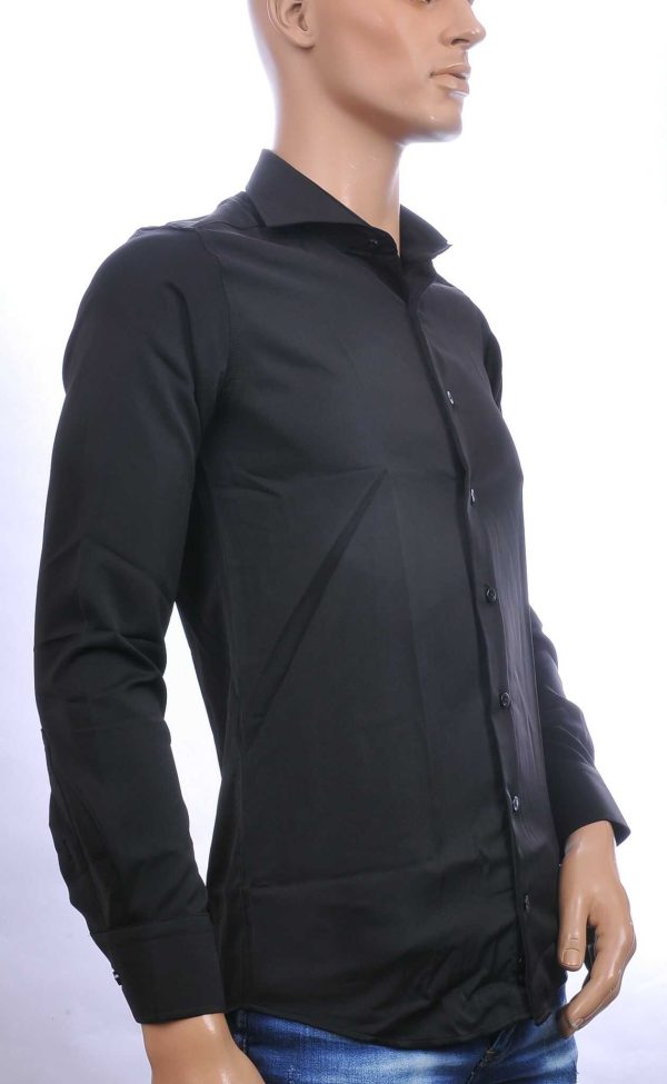 VALENCI getailleerd slim fit stretch effen heren overhemd Zwart